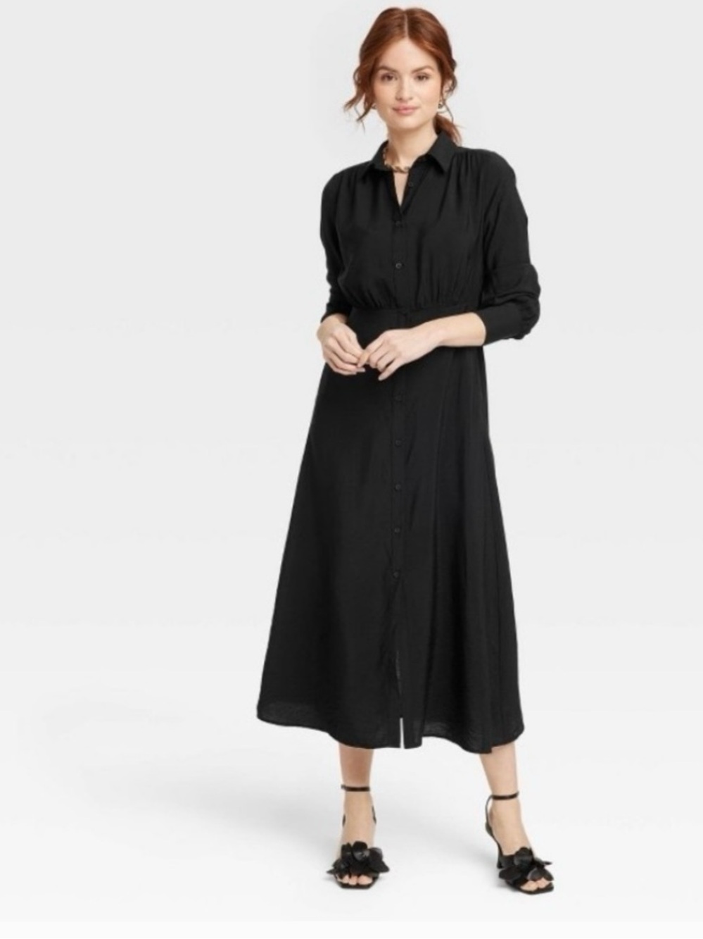 a new day Black Button-Front Maxi Shirt Dress